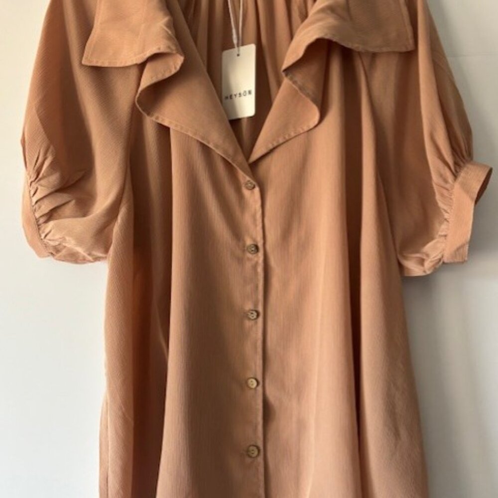HeySon Blouse L Blush Peach Puff Sleeves Feminine Romantic Shabby Chic Flow NWT - Picture 6 of 8